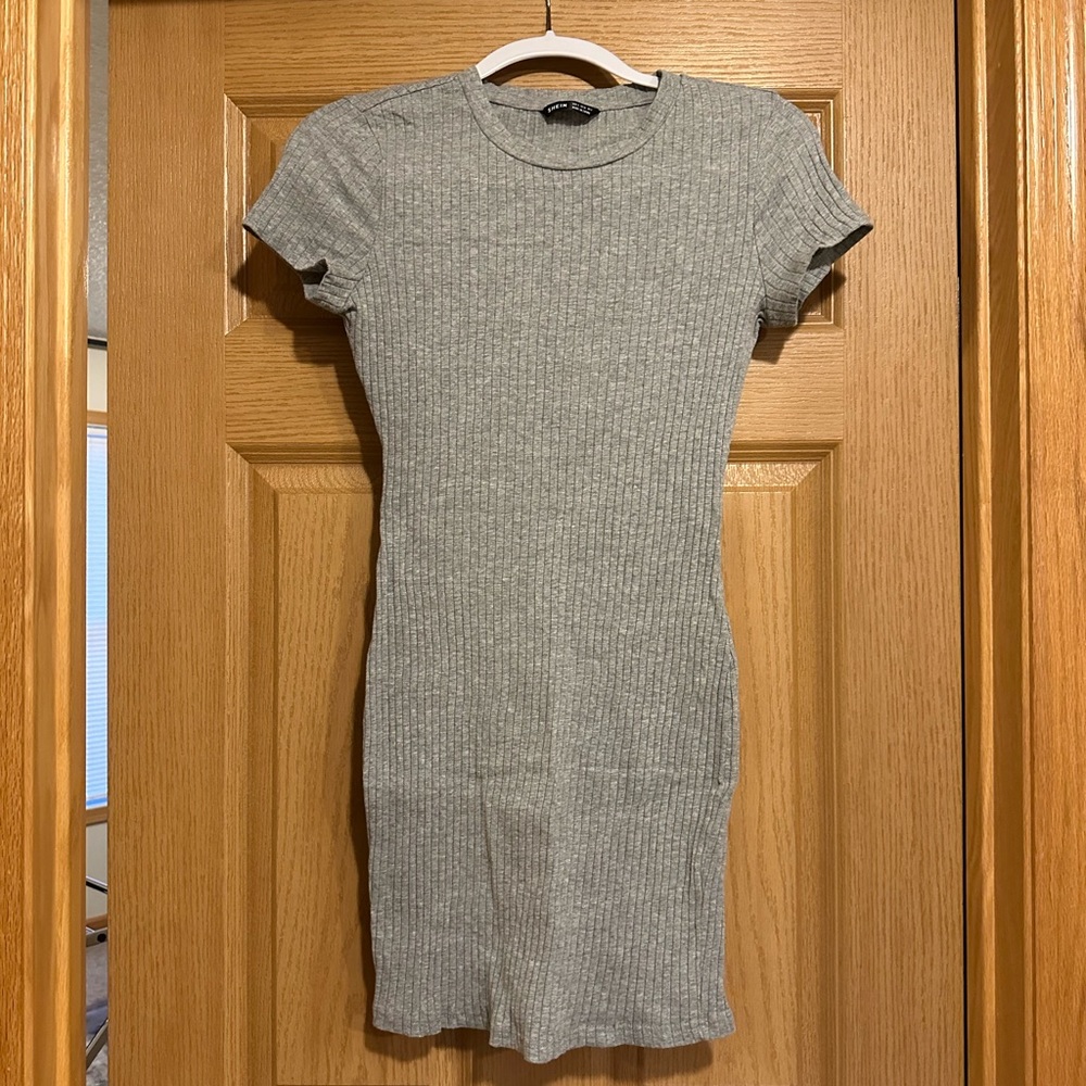 SHEIN gray ribbed short sleeved mini dress